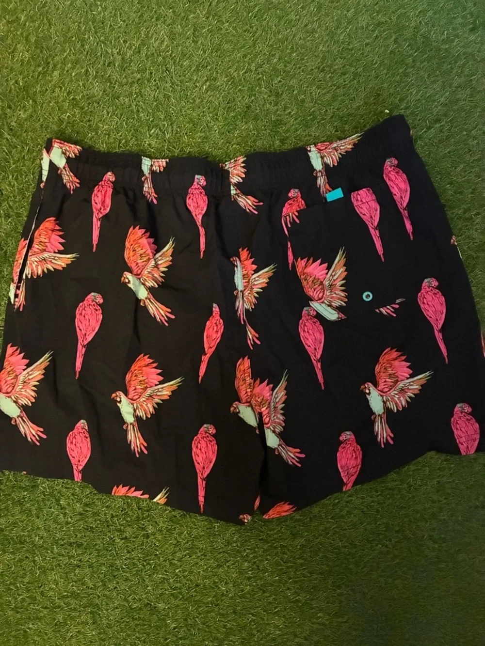 George Black Swim Shorts with Pink Floral Print and Turquoise Drawstring